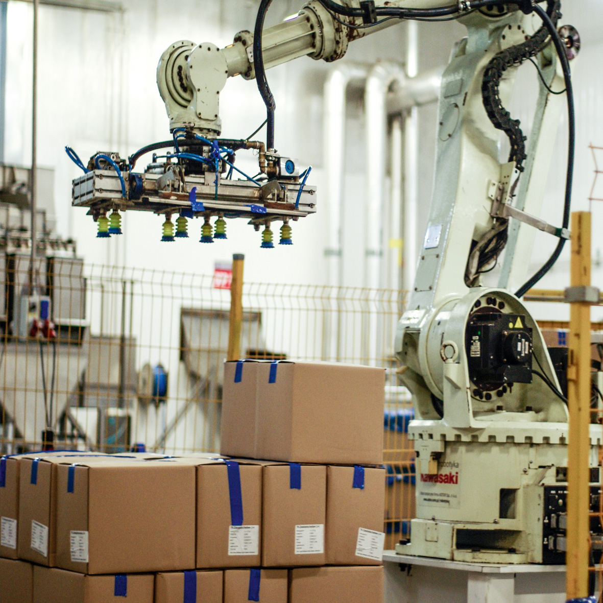 Roboter-Palettierer stapelt Kartons